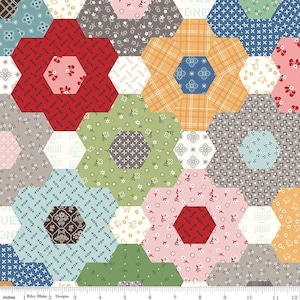 SALE Calico Grandma&#39;s Flower Garden C12862 Multi - Riley Blake Designs - Lori Holt - Hexagons - Quilting Cotton Fabric