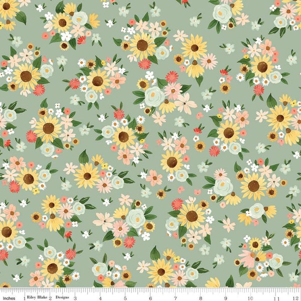 SALE Homemade Main C13720 Sage by Riley Blake Designs - Floral Flowers - Quilting Cotton Fabric