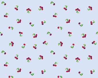 Cloudburst Cherries C16181 Mist - Riley Blake Designs - Fruit Cherry Stems Leaves - Quilting Cotton Fabric