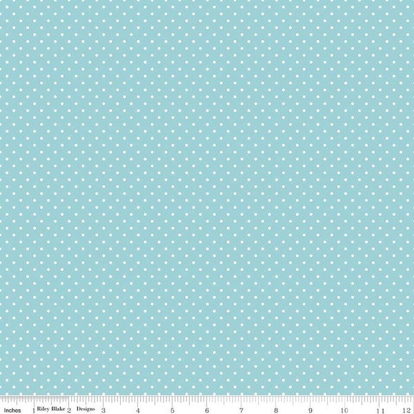 White on Aqua Flat Swiss Dots by Riley Blake Designs - Blue Polka Dot - Quilting Cotton Fabric