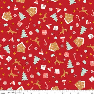 FLANNEL Flannel Christmas Icons F16523 Red - Riley Blake Designs - Trees Presents Snowflakes Gingerbread - FLANNEL Cotton Fabric
