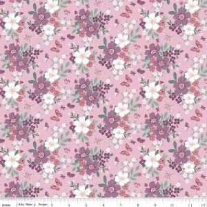Buds & Butterflies Main C15350 Mauve by Riley Blake Designs - Floral Flowers Dragonflies - Quilting Cotton Fabric