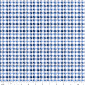 May include: White fabric with a blue gingham pattern. The fabric is 12 inches wide and has a repeating pattern of blue squares on a white background.