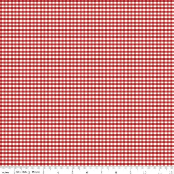 SALE Red and White 1/8" Eighth Inch Small PRINTED Gingham C440 - Riley Blake Designs - Checker - Quilting Cotton Fabric