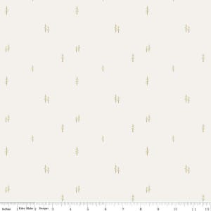 May include: A white fabric with a repeating pattern of small green trees. The fabric is 12 inches wide and has a ruler marked in inches along the bottom.