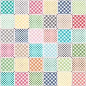 May include: A patchwork quilt design with 36 different gingham patterns in various colors, including red, blue, green, yellow, and pink. The text "A CAKE LIFE!" is in the top center of the quilt.