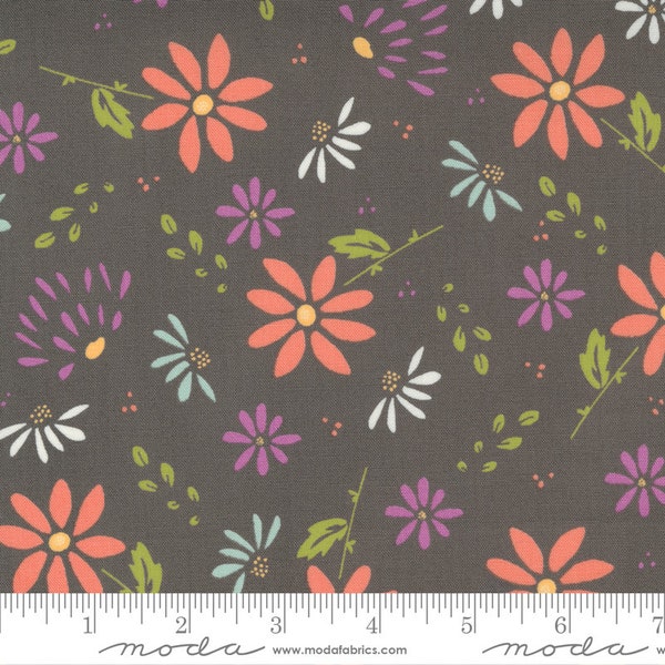 SALE Seashore Drive Bliss 37620 Charcoal - Moda Fabrics - Floral Flowers Gray Grey - Quilting Cotton Fabric