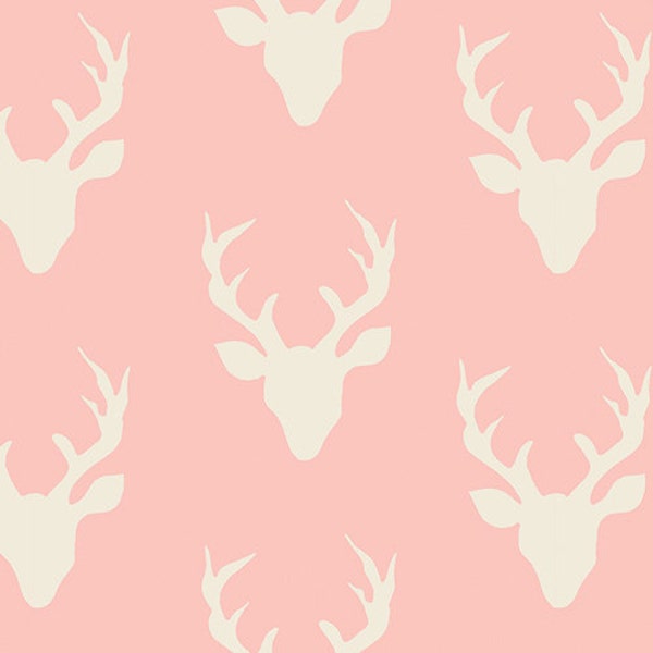 SALE Hello Bear Buck Forest Pink - Art Gallery - Deer Head Antlers - Jersey KNIT cotton  stretch fabric - choose your cut