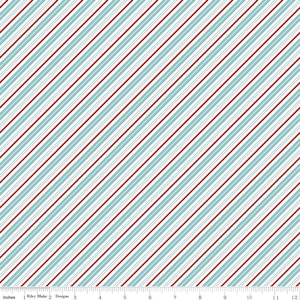 SALE Santa Claus Lane Stripes C9616 Bear Lake - Riley Blake Designs - Christmas Diagonal Blue Red White Stripe - Quilting Cotton Fabric