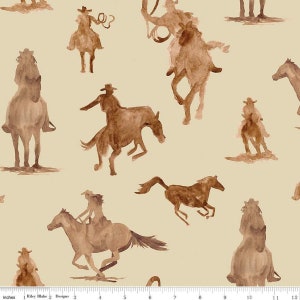 Fat Quarter end of bolt - Ride the Range Main C12740 Cream - Riley Blake Designs - Horses Riders Western Cowboys - Quilting Cotton Fabric