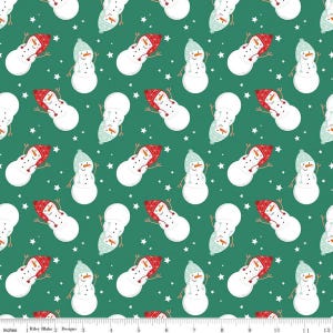 FLANNEL Flannel Snowmen F16522 Green - Riley Blake Designs - Snow Man Hat Snowy - FLANNEL Cotton Fabric