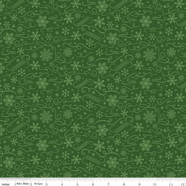 15" End of Bolt - The Magic of Christmas Snowflakes C13644 Green - Riley Blake Designs - Quilting Cotton Fabric