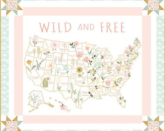 Wild and Free Panel Boxed Quilt Kit KT-12930 - Riley Blake Designs - Box Pattern Fabric - US Map State Flowers - Quilting Cotton Fabric