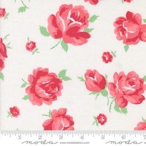 Summertime Rosie 55320 Cream - Moda Fabrics - Roses Floral Flowers Large Blossom - Quilting Cotton Fabric
