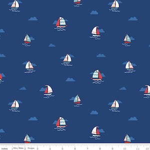 Lost at Sea Set Sail C13403 Navy - Riley Blake Designs - Nautical Sailboats Boats - Quilting Cotton Fabric