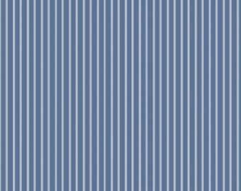With a Flourish Stripe C12735 Denim - Riley Blake Designs - Blue Cream Ticking Stripes Striped - Quilting Cotton Fabric