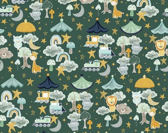 SALE It's a Boy Mobiles C13251 Hunter by Riley Blake Designs - Animals Trains Stars Clouds Trees Baby - Quilting Cotton Fabric