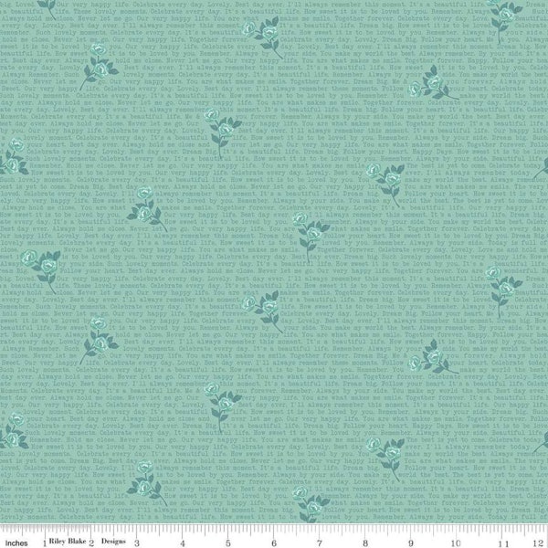 CLEARANCE Splendor Text Mint - Riley Blake Designs - Floral Flowers Inspirational Words Green  -  Quilting Cotton Fabric