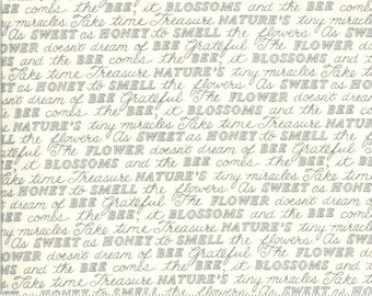 33" End of Bolt - Bee Grateful Sweet Words 19963 Parchment - Moda Fabrics - Text Sayings Nature Honey Bees Natural - Quilting Cotton Fabric