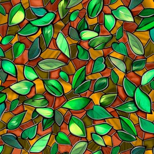Tree of Life Leaves 30927 Chestnut A - by QT Fabrics - Leaf Stained Glass Branch Tree - Quilting Cotton Fabric