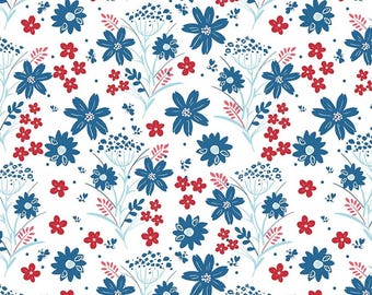 Firework Fields Main White Floral Fabric - C17580 - Riley Blake Quilting Cotton Fabric