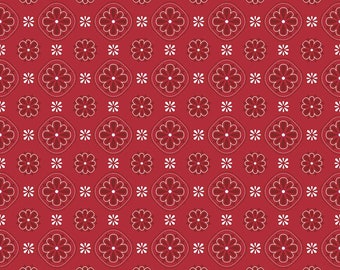 Fat Quarter End of Bolt - Picadilly Bandana C11891 Red - Riley Blake - Patriotic Independence Day Medallions Flowers -Quilting Cotton Fabric