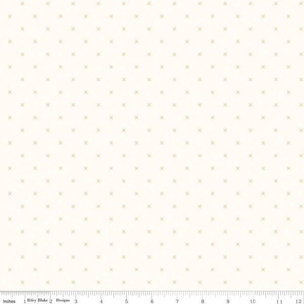 Bee Cross Stitch on Cloud C747 Daisy by Riley Blake Designs -  Yellow Xs on Off-White Geometric - Lori Holt - Quilting Cotton Fabric
