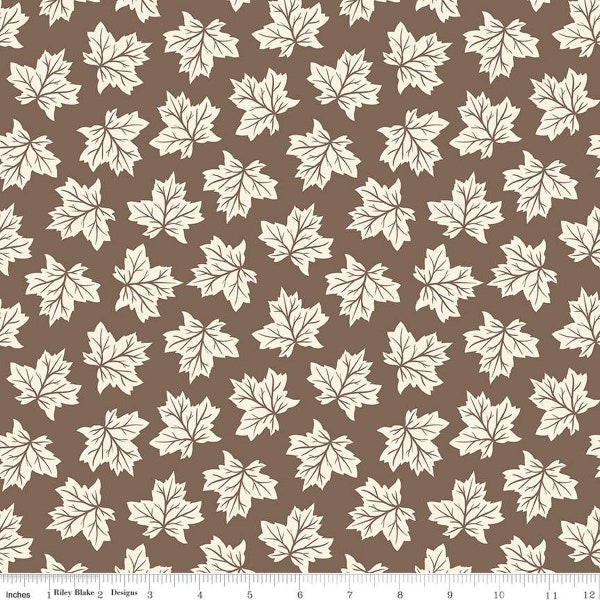 SALE Shades of Autumn Leaves C13472 Brown by Riley Blake Designs - Thanksgiving Fall Cream Leaves - Quilting Cotton Fabric