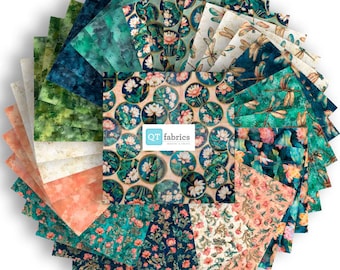 Tela floral Serenity de 10" apilable - Paquete de 6 piezas de 10SQ - 42 piezas precortadas - Tela de algodón para acolchado QT Fabrics