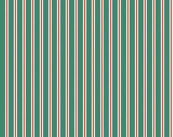 11" End of Bolt - Holiday Cheer Stripes C13617 Green - Riley Blake Designs - Christmas Striped Stripe - Quilting Cotton Fabric