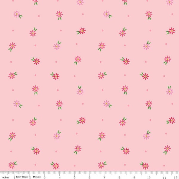 Strength in Pink Daisies C12625 Blush by Riley Blake Designs - Floral Flowers Dots Breast Cancer - Quilting Cotton Fabric