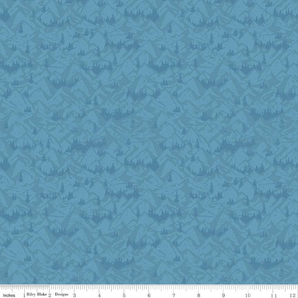 Legends of the National Parks Mountains C13284 Blue - Riley Blake Designs - Recreation Outdoors Tone-on-Tone - Quilting Cotton Fabric