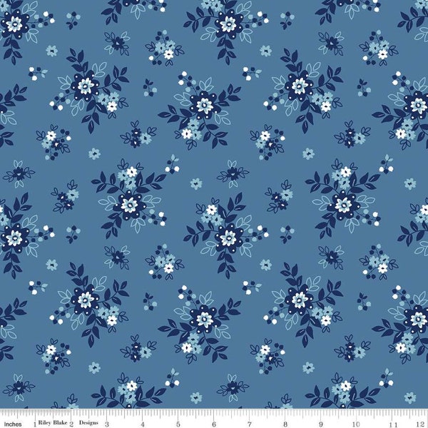 Simply Country Bouquets C13411 Denim - Riley Blake Designs - Floral Flowers - Quilting Cotton Fabric