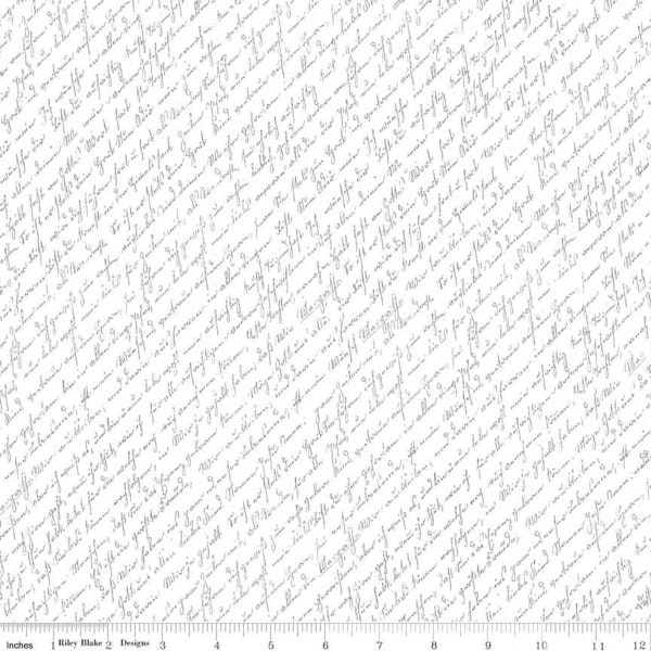 Hush Hush 2 Reminisce C12880 - Riley Blake Designs - Low-Volume Cursive Text Diagonal - Quilting Cotton Fabric