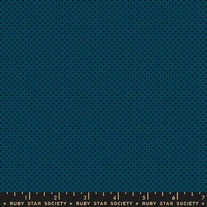 May include: Teal fabric with a repeating pattern of small, evenly spaced black dots. The fabric has a smooth texture and a solid teal background. The bottom of the image shows a ruler with the text "RUBY STAR SOCIETY".