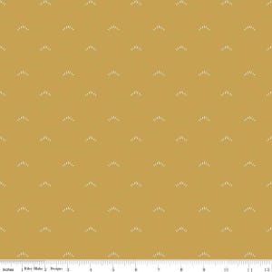May include: A seamless fabric pattern featuring a repeating design of white stylized sunbursts on a mustard yellow background.
