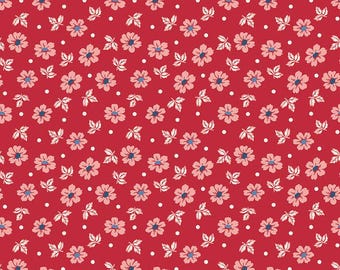 Americana Washington C16081 Berry - Riley Blake Designs - Lori Holt - Flowers Floral Blossoms Dots Dot Spot - Quilting Cotton Fabric