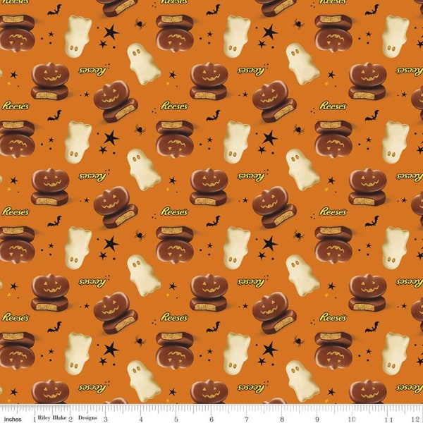 SALE Celebrate with Hershey Main C11980 Orange - Riley Blake Designs - Halloween Reese's Ghosts Jack-o-Lanterns - Quilting Cotton Fabric