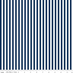 SALE Navy Blue and White 1/4 Quarter Inch Stripe - Riley Blake Designs - Quilting Cotton Fabric