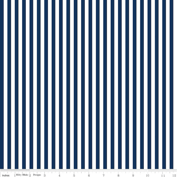 SALE Navy Blue and White 1/4 Quarter Inch Stripe - Riley Blake Designs - Quilting Cotton Fabric