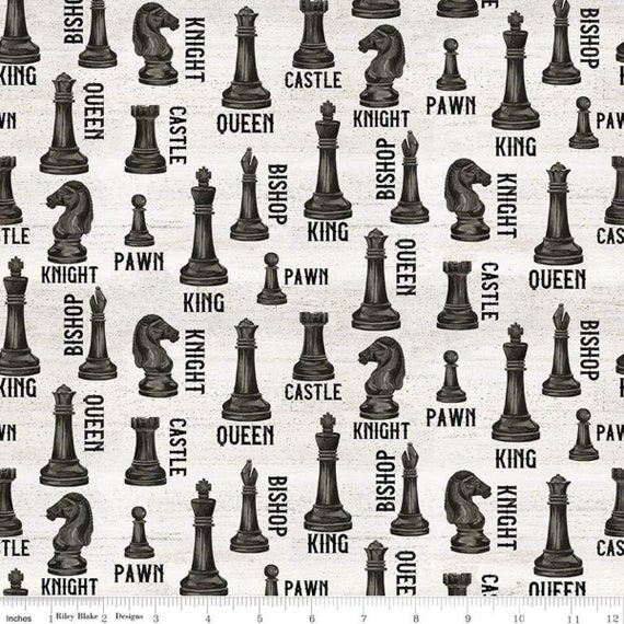 I'd Rather Be Playing Chess Pieces C11260 Off White - Riley Blake Designs -  Text Piece Names - Quilting Cotton Fabric