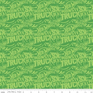 Hot Wheels Monster Trucks Tonal C12954 Green - Riley Blake Designs - Tone-on-Tone Logos - Quilting Cotton Fabric -  LIcensed Product