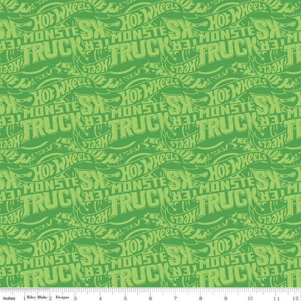 SALE Hot Wheels Monster Trucks Tonal C12954 Green - Riley Blake Designs - Tone-on-Tone Logos - Quilting Cotton Fabric