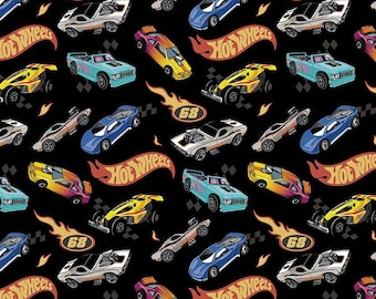 SALE Hot Wheels Made to Race Car Race Main CD15300 Black - Riley Blake Designs - DIGITALLY PRINTED - Cars Logos - Quilting Cotton Fabric