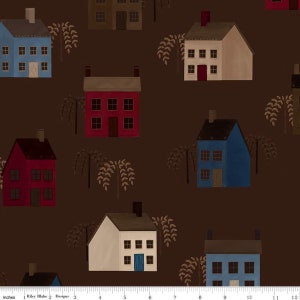 Fat Quarter End of Bolt Piece - Huckleberry Saltbox Main C14350 Brown by Riley Blake Designs - Houses - Quilting Cotton Fabric