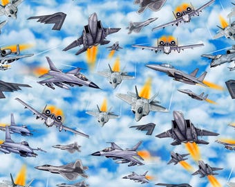 Patriot Fighter Jets 30932 Blue B - - QT Fabrics - Planes Jet Flight Flying - Quilting Cotton Fabric