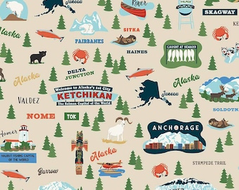 SALE Alaska Icons C16165 Cream - Riley Blake Designs - Fish Icons Anchorage Fish - Quilting Cotton Fabric
