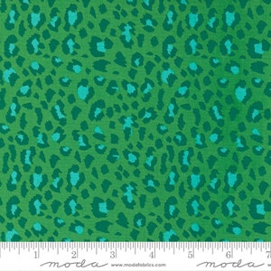 32" End of Bolt - Jungle Paradise Furocious Fur 20787 Parrot - Moda Fabrics - Leopard Print Green with Turquoise - Quilting Cotton Fabric