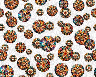 Solstice Kaleidoscope Tossed Circles 31230 White Z - QT Fabrics - Geometric Abstract Stained - Quilting Cotton Fabric