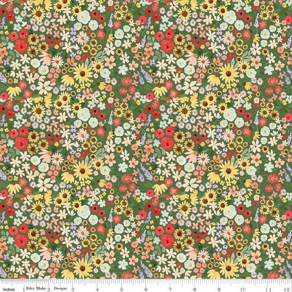 SALE Homemade Floral C13723 Forest by Riley Blake Designs - Flowers - Quilting Cotton Fabric